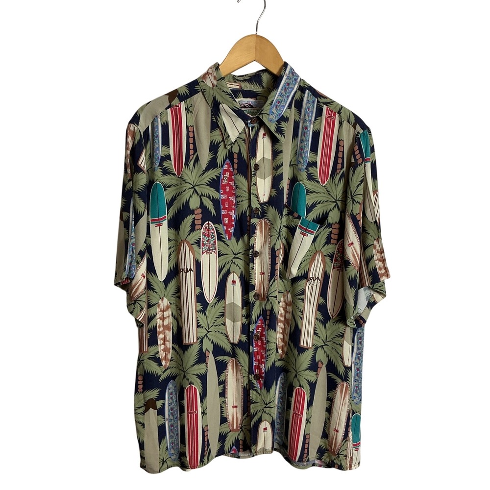 Vintage Reyn Spooner Surfboard Palm Tree Aloha Shirt Large Hawaii Tropical